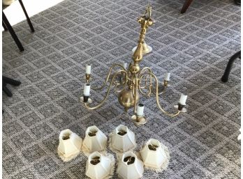 Brass Chandelier With Ivory Fabric Shades