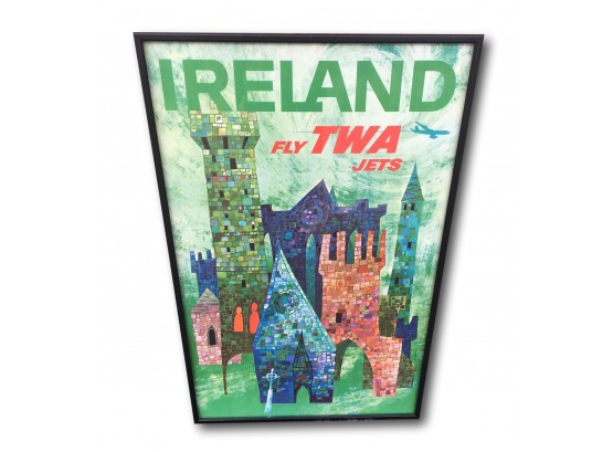 Original 1960's Fly TWA Jets Ireland Lithograph Travel Poster Designed By David Klein Trans World Airlines