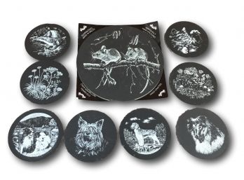 Natural Welsh Slate Set Of 1 Large And 8 Small Plant And Animal Coasters