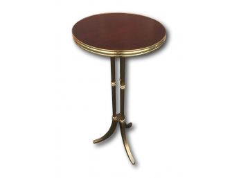 Paid $1,500, 3 Legged Solid Brass Side Table With Mahogany Wood Top, Exceptional Quality