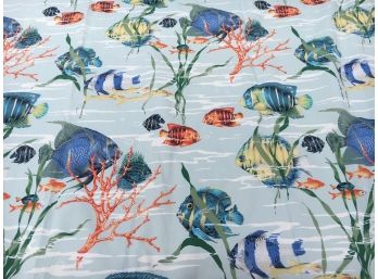 Paid $1,400, Custom Nautical Fish Theme Shower Curtain With Pierre Frey Paris Fabric, Maldives Pattern