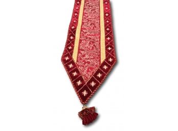 Paid $150, Piped And Tasseled Padded And Filly Lined Table Runner In Rich Red Velvet And Gold