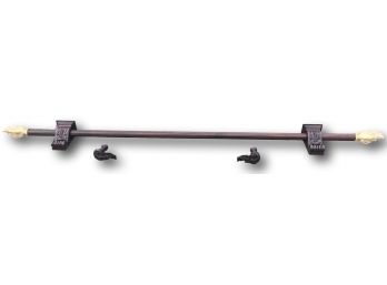 Stunning 8' Fluted Curtain Rod Holder In Dark Mahogany Color With Gold Finials, Great Piece
