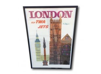 Original 1960's Fly TWA Jets London Lithograph Travel Poster Designed By David Klein Trans World Airlines