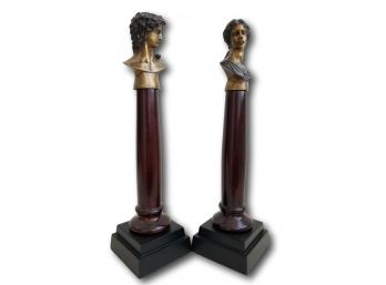 Paid $98, Pair Of 14' Wood Columns With Solid Brass Head Of Venus And Male