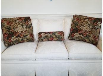 Paid $1,245, 2 Square Accent Pillows 21' And Matching Bolster Made From Rich Floral 'Sherwood' Tapestry