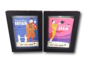 Vintage 1960's Trans World Airlines TWA Travel Tips Books For Spain And Britain, Framed