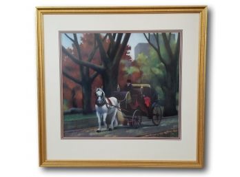 Paid $1,272, Beautiful Pastel 'Central Park Carriage Ride' By Elaine Juska Joseph, Local CT Artist