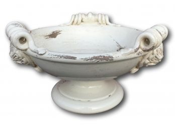 Tuscan Style Torcivia E Todaro Fortunata Ceramic Pedestal Bowl With Lion Head Embellishments, Made In Italy