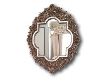 Paid $2,507, Large  3' By 3 1/2' Sebastian Oval Mirror By Krieger Ricks Master Framers In Metal Leaf Finish