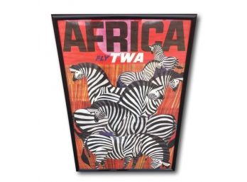 Original 1960's Fly TWA Jets Africa Lithograph Travel Poster Designed By David Klein Trans World Airlines