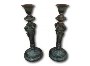 Paid $160, Heavy Weight Set Of Two 15' Height Brass Candle Holders