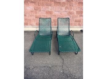 Brown Jordan Mid-Century Tamiami Green Patio Furniture Pair Of Adjustable Chaise Lounges (lot 2 Of 2)