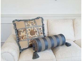 Paid $1,965, Custom Made Square Accent Pillow 22' And Bolster In Silk