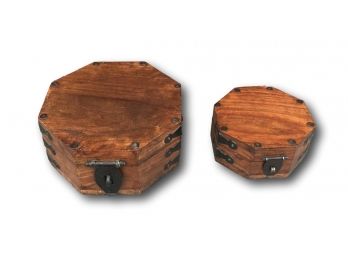 2 Nesting Wooden Boxes With Metal Hardware