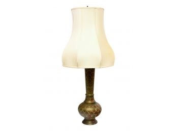 Elegant Tall Indian Cast Brass Onion Form Table Lamp With Long Neck