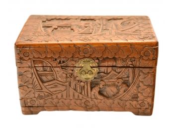 Vintage Carved Wood Chinese Camphor Chest / Jewelry Box
