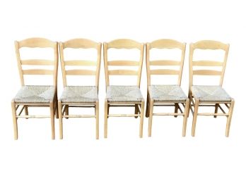 Set Of Five Ladder Back Chairs With Rush Seats