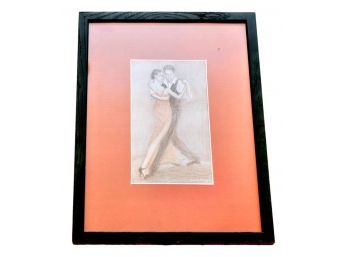 Framed Signe P. Cassulb 2005 Drawing Of Two Tango Dancers