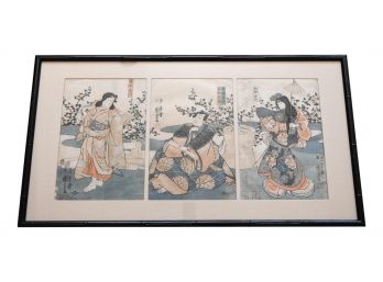 Utagawa Kuniyoshi (1797/98-1861) Framed Three Piece Japanese Wood Triptych Block Print