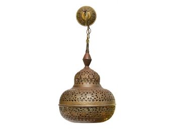 Vintage Moroccan Pierced Brass Pendant Hanging Lamp