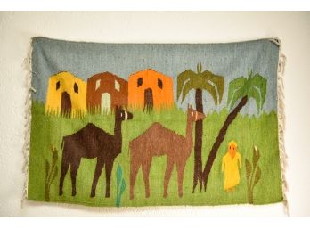 Vintage Hand-woven Textile Art Depicting Walking Camels