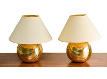 Pair Of Vintage Brass Ribbed Table Lamps