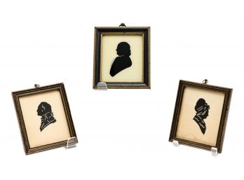Antique Framed Silhouette Of George And Martha Washington And A Ben Franklin Silhouette On Glass