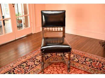 Antique Upholstered Leather Chair With Nailhead Trim