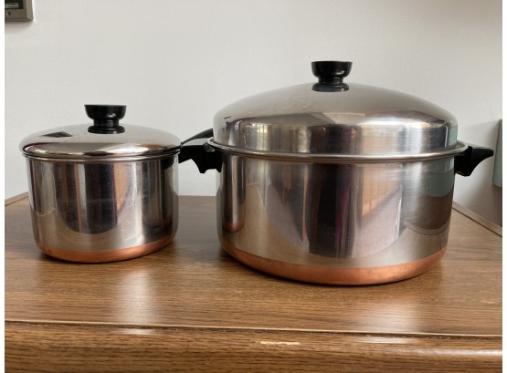 2 Vintage Ravere Ware Copper Bottom Pots