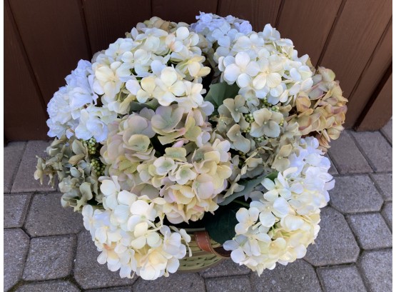 Shades Of Artificial Hydrangeas Nicely Put Together In A Basket Nice Accent Basket