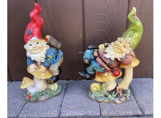 2 Playful Garden Gnomes