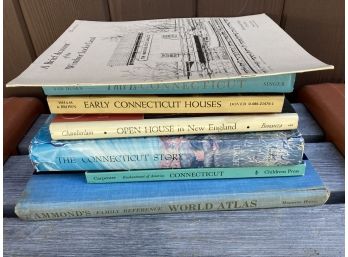 Hard Cover Book Lot Of Connecticut, Houses In Connecticut And A World Atlas