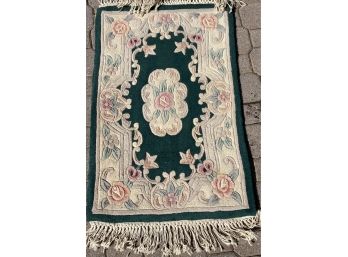 Green Wool Rug With Fringe