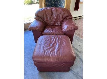 Red Leather Chair And Ottoman Good Condition