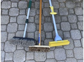 3 Handy Useful Items Scrub Brush On Long Handle, A Mop And A Soft Car Brush