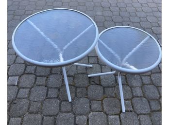 2 White Metal With Glass Top Outdoor Tables