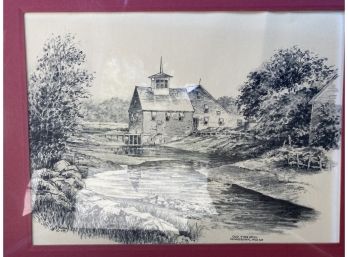 JAS F Murray Vintage Sketch Drawing Of Old Tide Mill Kennebunk, Maine - Print