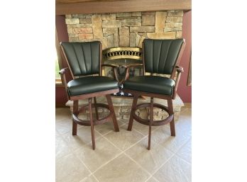 Beautiful Mahogany Over Sized Swivel Pub Bar Chairs With Black Leather/pleather New Like Condition