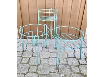 3 Green Metal Plant Stands