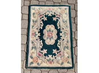 Wool Area Rug Green With Flowers