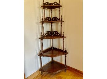 Beautiful Antique Victorian 5 Tier Wooden Shelf With Turned Spindle Legs  And Finials Corner Shelf