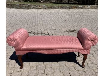 2 Arm Rolled Upholstered Entry Way Bench Great Condition By Rose Hill