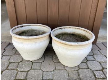 A Pair Of Matching Planters Grey With Tan And A Cracked Design