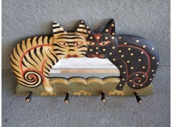 Whimsical Wooden Cat Coat Rack With Mirror