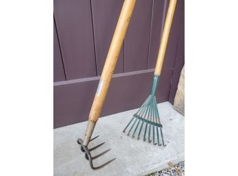 Lot Of (2) Garden / Lawn Care Tools - Small Rake And Refuse Hook