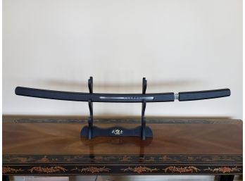 Asian-style Sword With Wooden Sheath And Stand