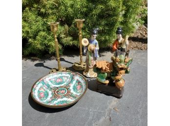 Vintage Asian Figurines And Decor Lot With Foo Dog