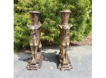 Sphinx Candle Holders, Pair