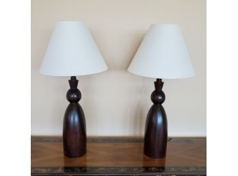 Pair Of Large Wood Table Lamps